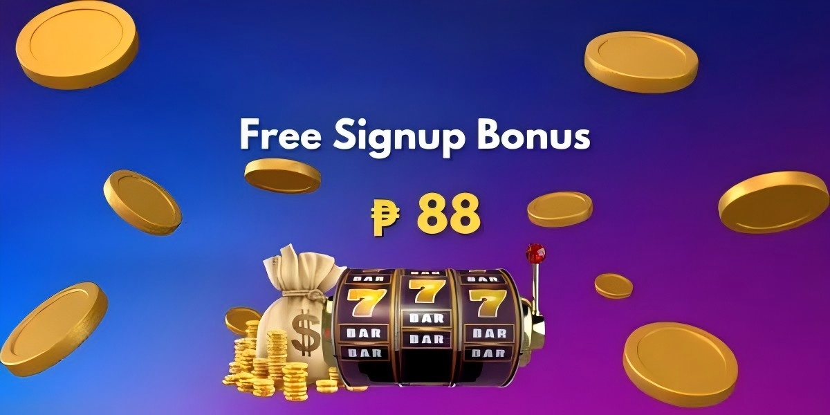 Free signup bonus artwork with gold coins and slot machine